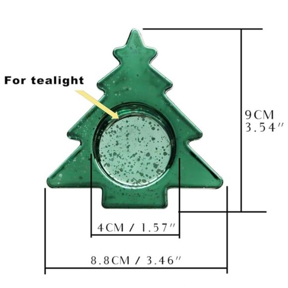 Set of 6 - Green Pine Tree - Mercury Glass Tealight Candle Holders - Picture 3 of 10